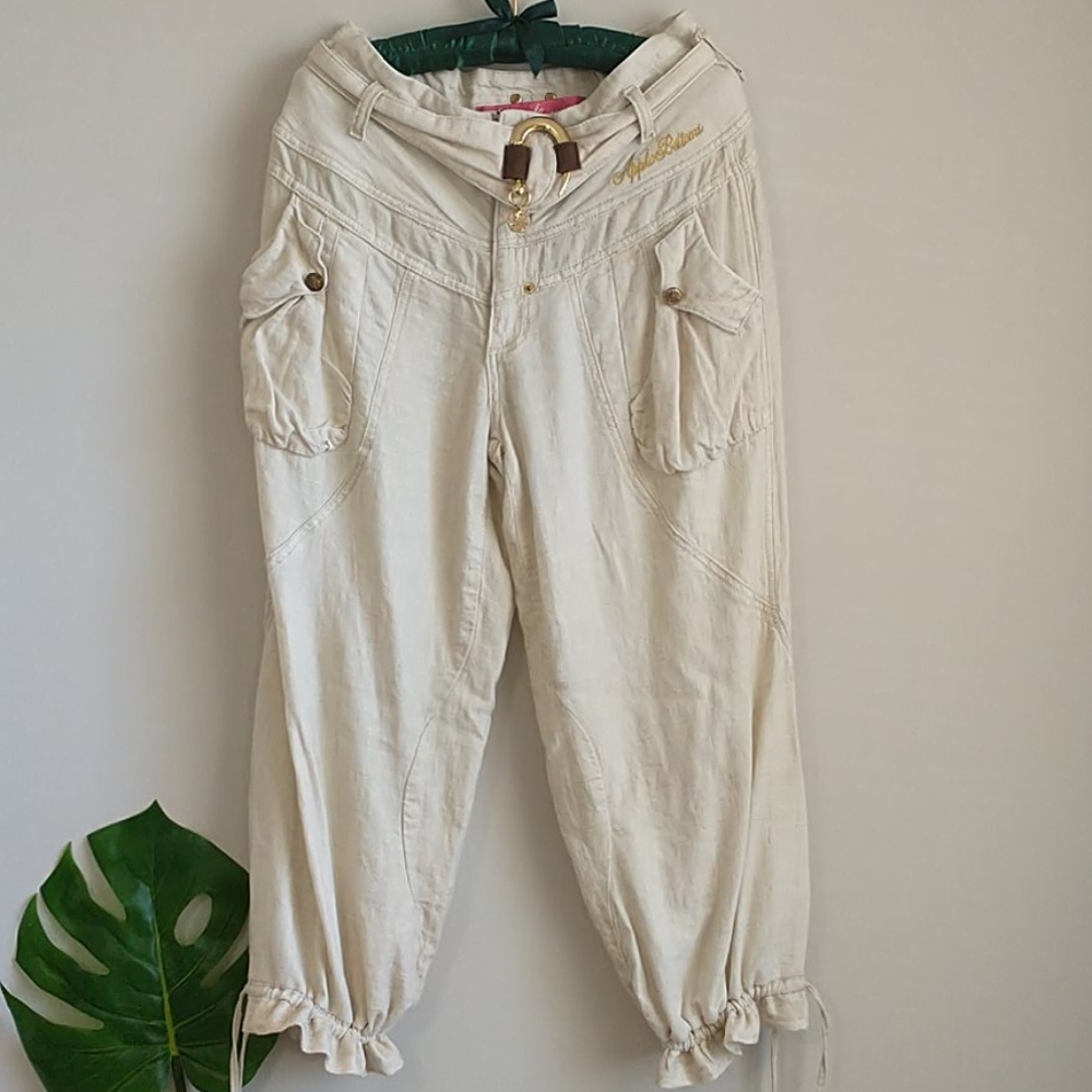 Apple Bottoms Cream Cargo Jogger Pants with Gold Accent